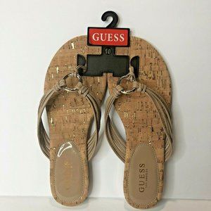 Guess Sandals Flip Flops NWT Taupe Tan Gold Cork Size 10